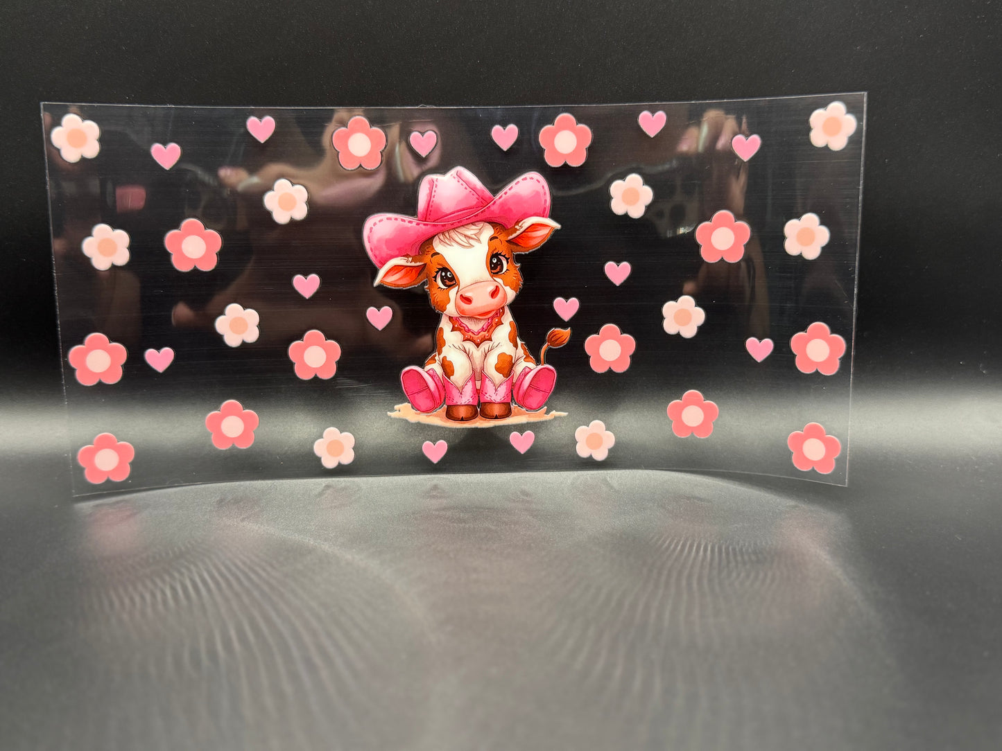 Cow w/Pink Cowboy hat & Flowers