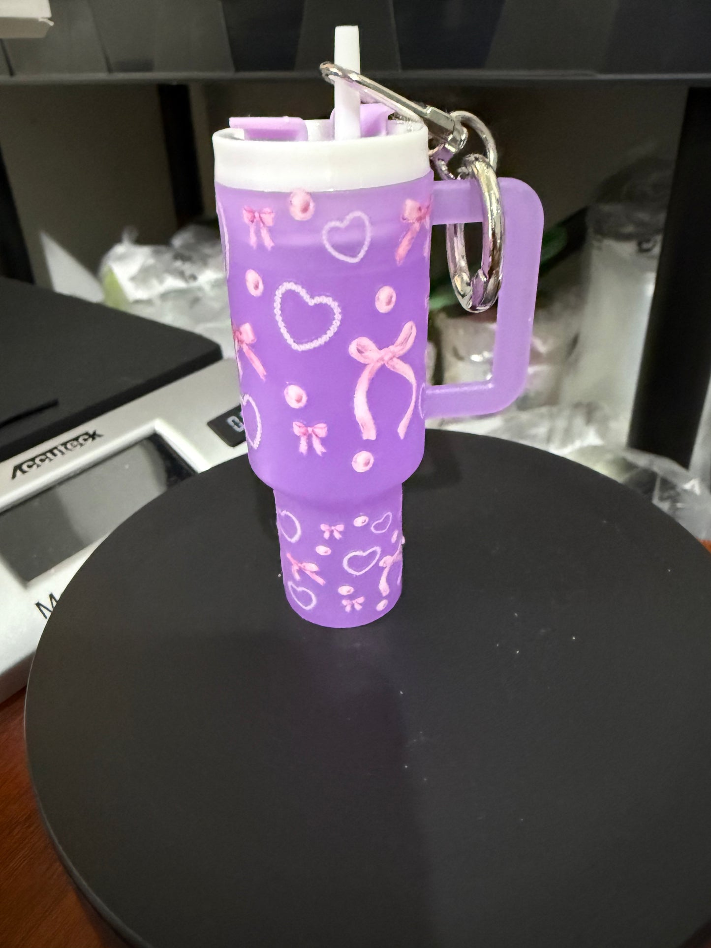 Mini Stanley Keychain - Purple w/Pink Bows