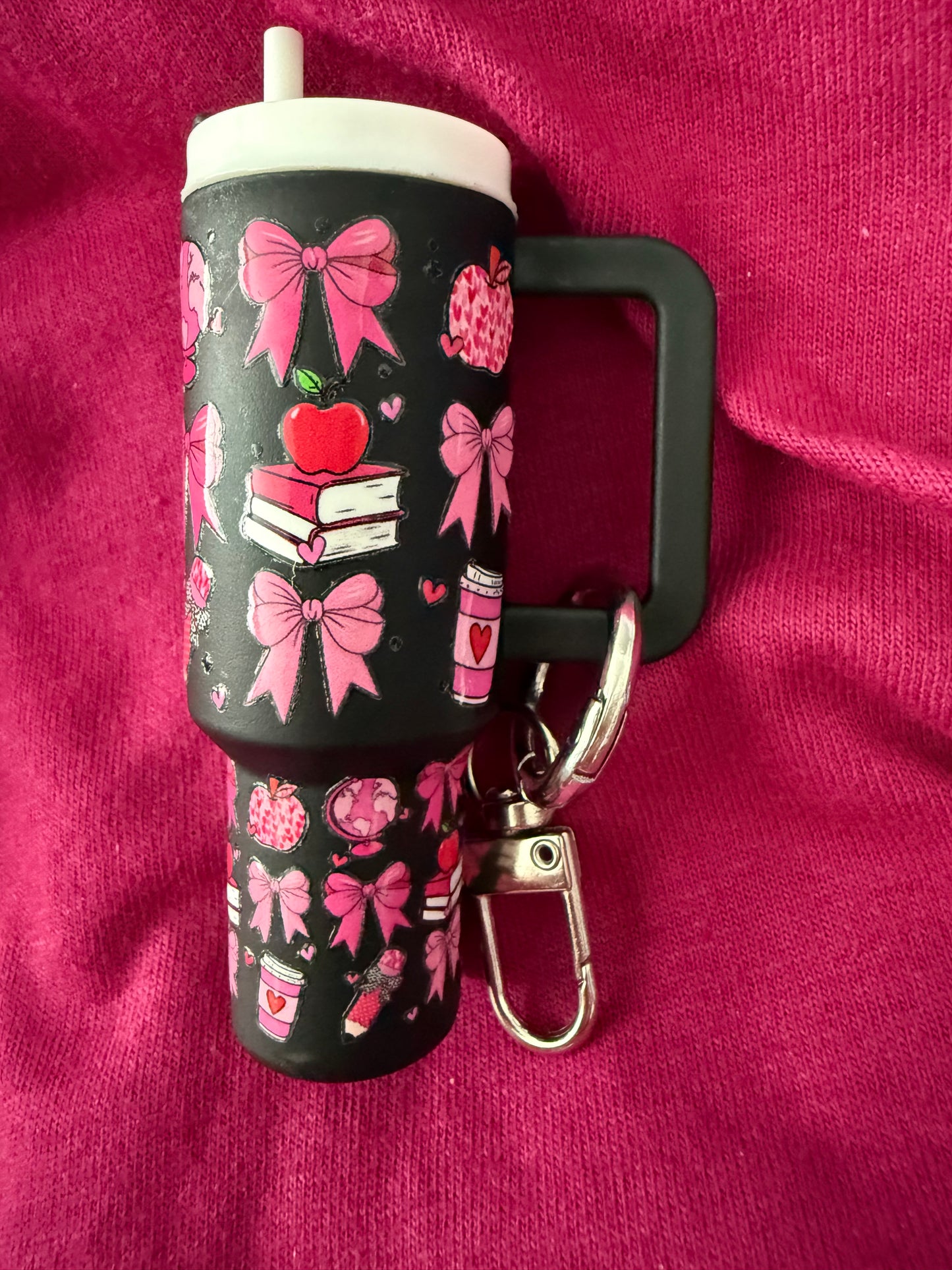 MINI STANLEY KEYCHAIN - BLACK WITH PINK TEACHER