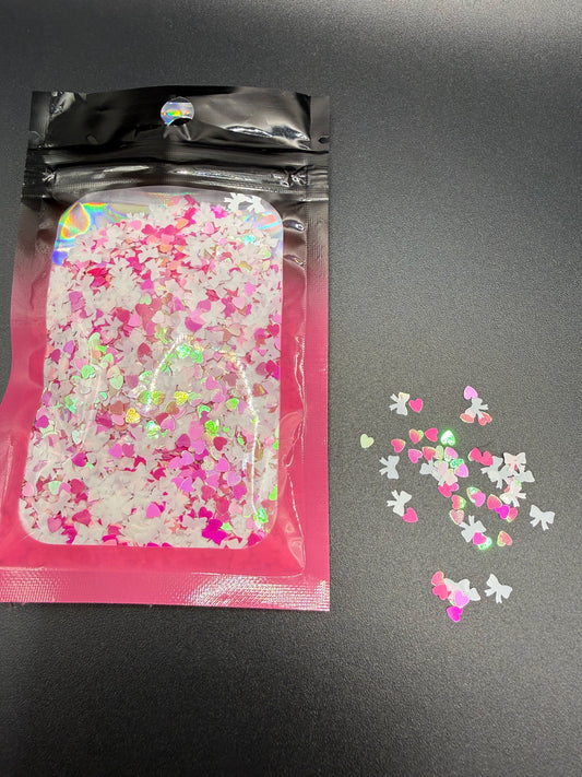 WHITE BOWS W/PINK HEARTS