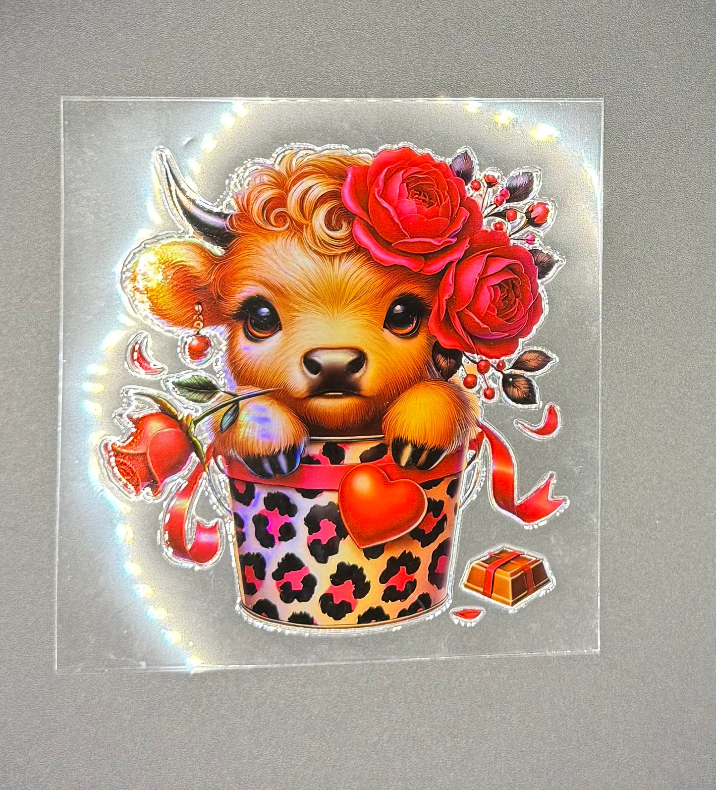 COW W/ROSES IN LEOPARD BUCKET - HOLOGRAPHIC