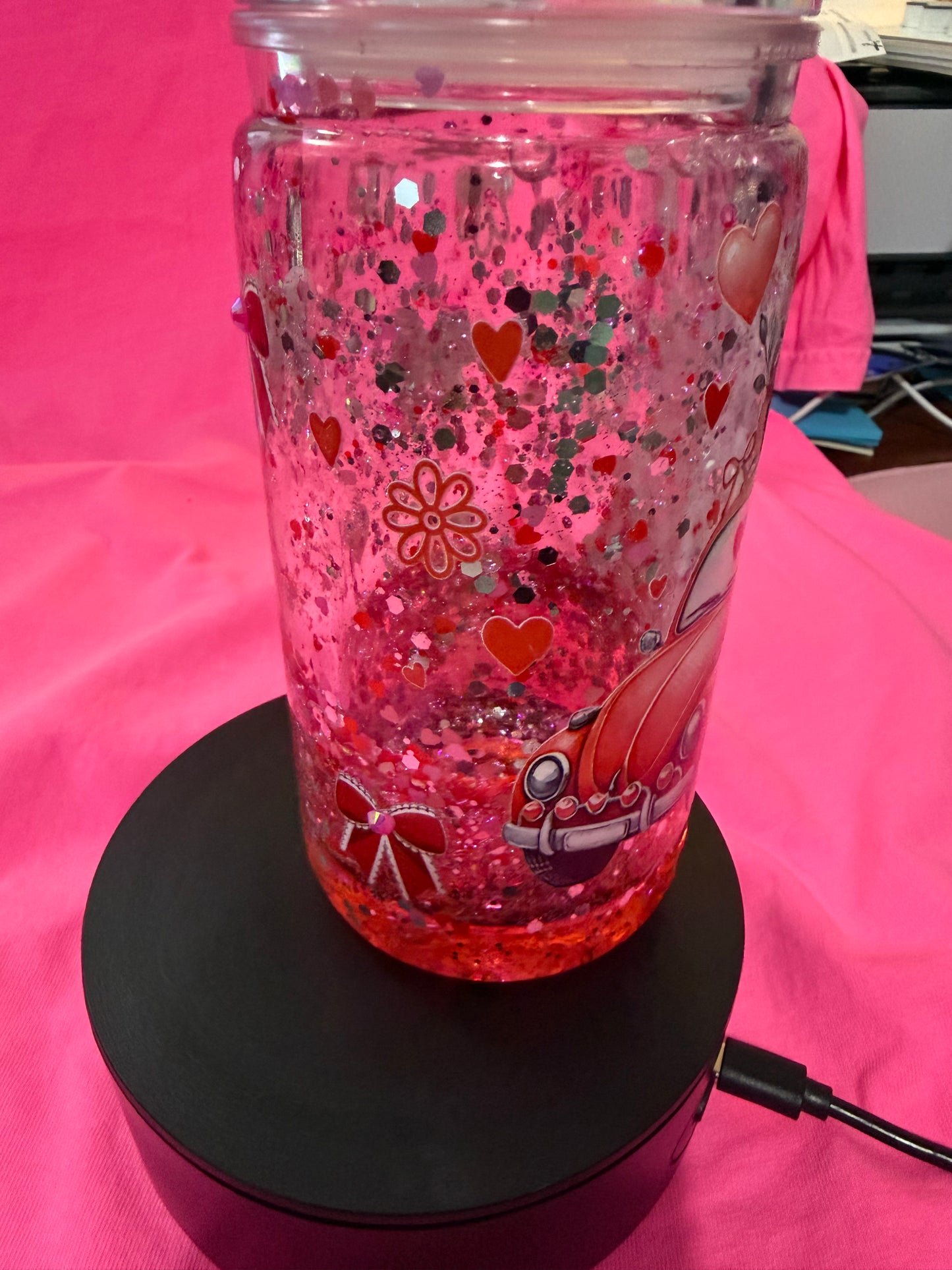 16oz Valentine’s snowglobe tumbler