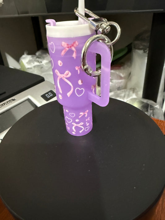 Mini Stanley Keychain - Purple w/Pink Bows