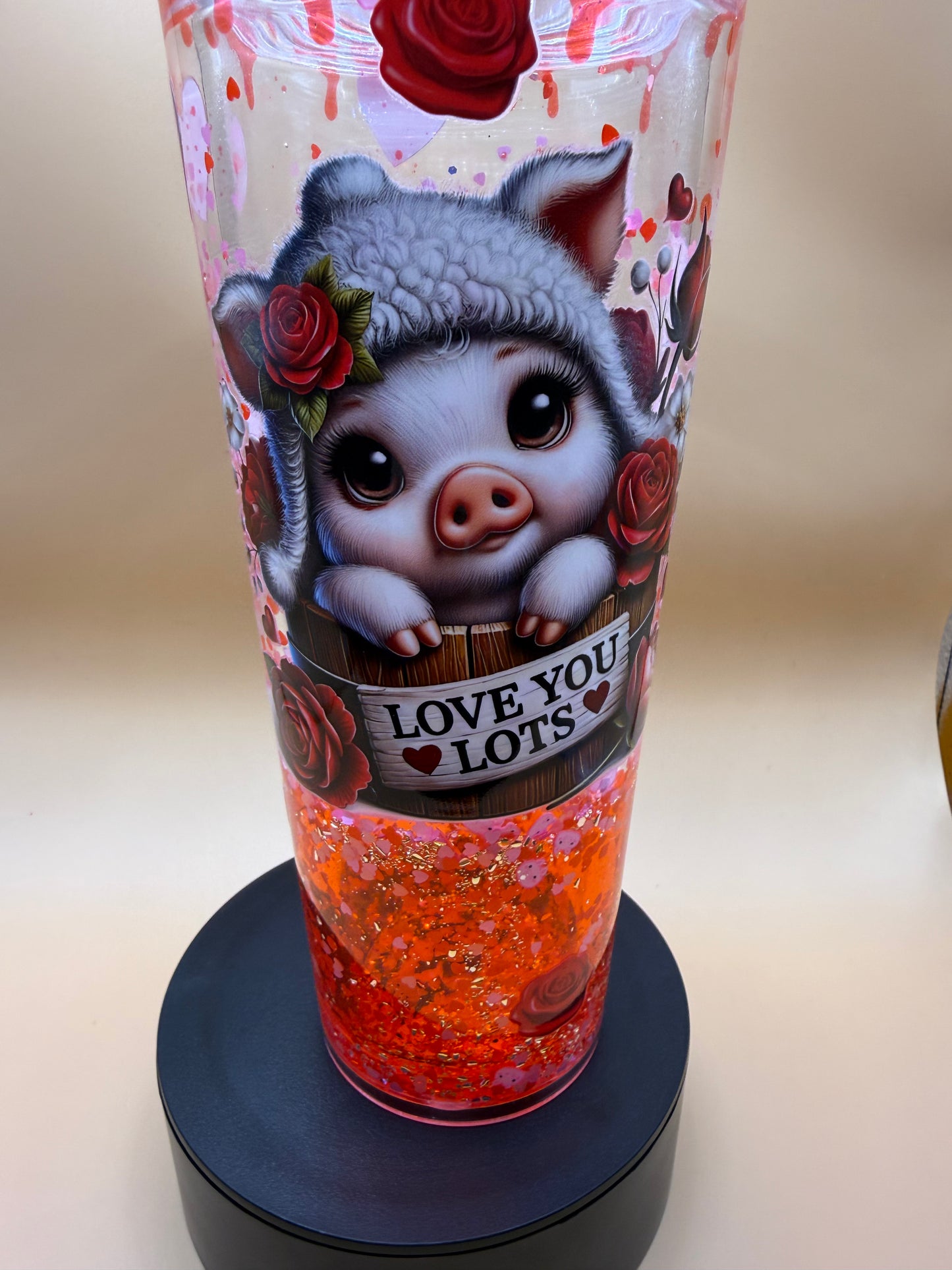 24oz Valentines Piggy Snowglobe Tumbler