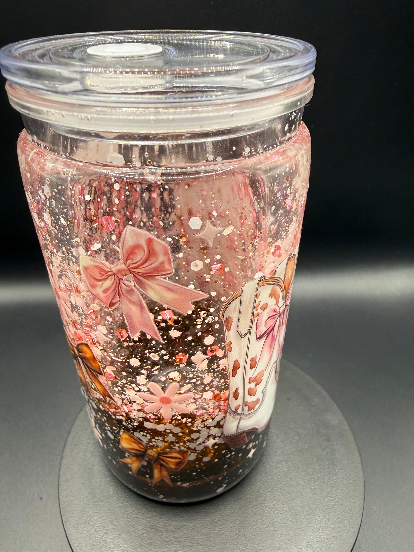 16oz Cowgirl pink-Snowglobe Tumbler