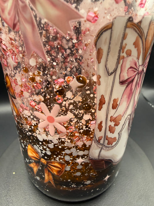 16oz Cowgirl pink-Snowglobe Tumbler