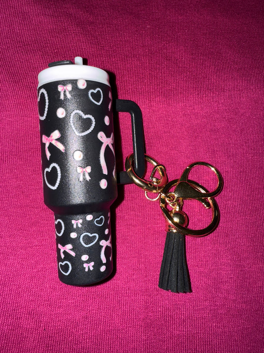MINI STANLEY KEYCHAIN - BLACK WITH PINK