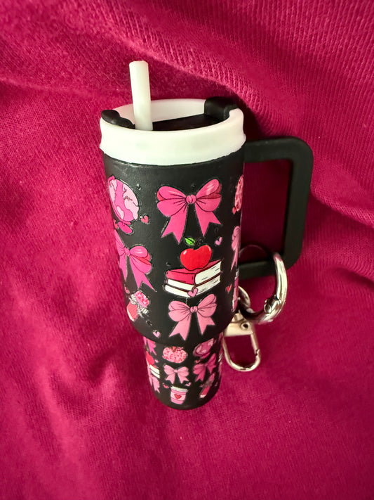 MINI STANLEY KEYCHAIN - BLACK WITH PINK TEACHER