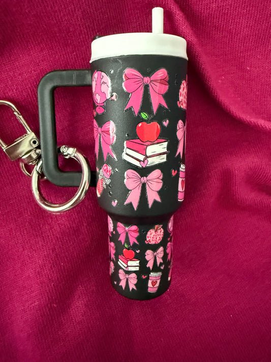 MINI STANLEY KEYCHAIN - BLACK WITH PINK TEACHER