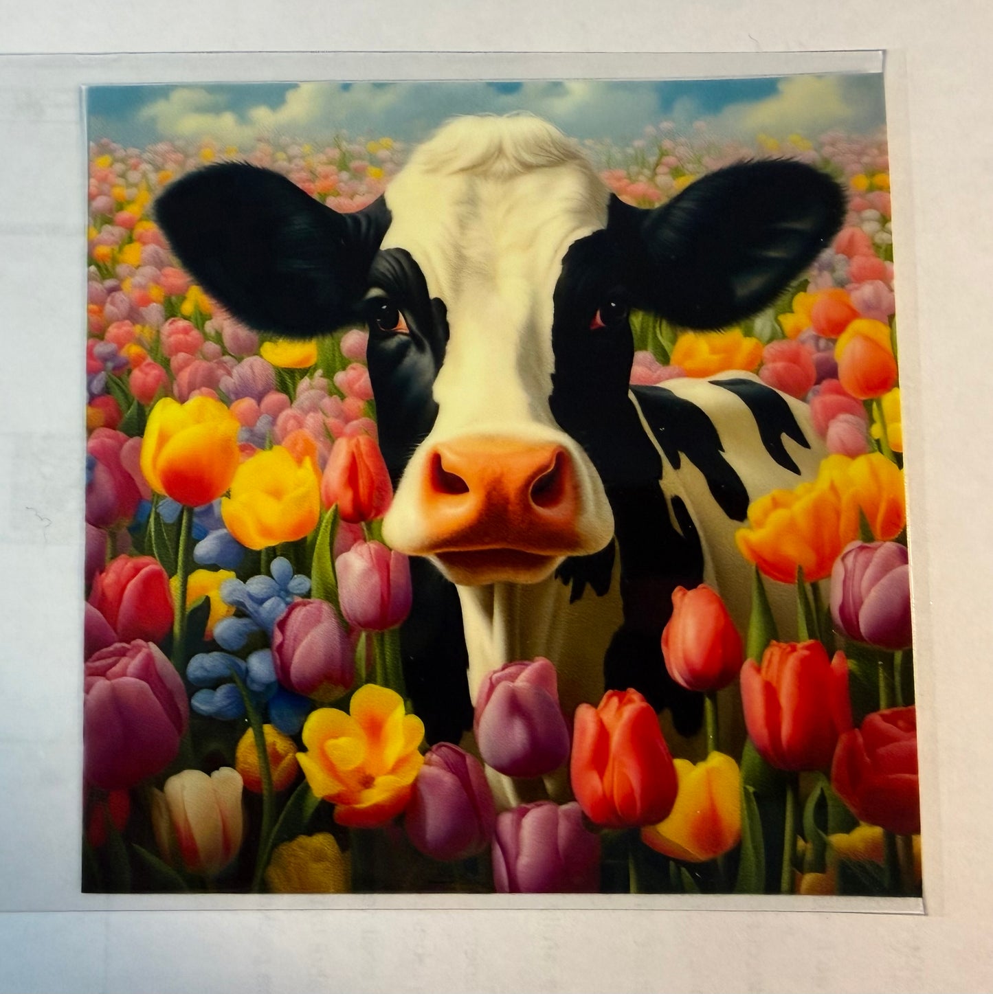 MOO COW WITH TULIPS