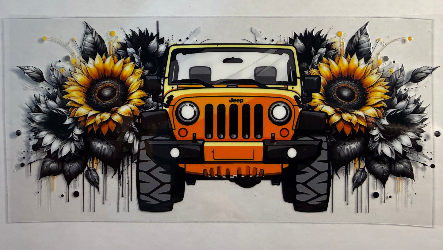 YELLOW JEEP W/SUNFLOWERS