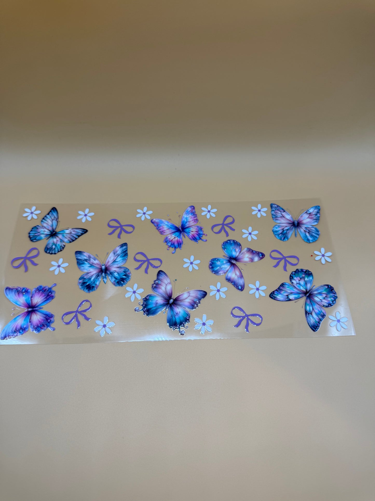Purple Butterfly, Purple Ribbon & White Flowers
