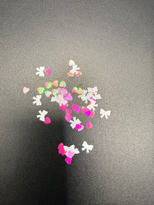 WHITE BOWS W/PINK HEARTS
