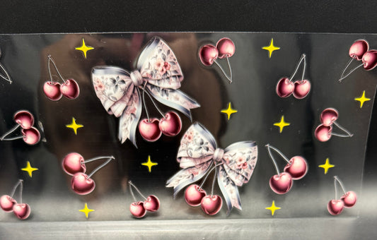 WHITE BOWS WITH CHERRIES