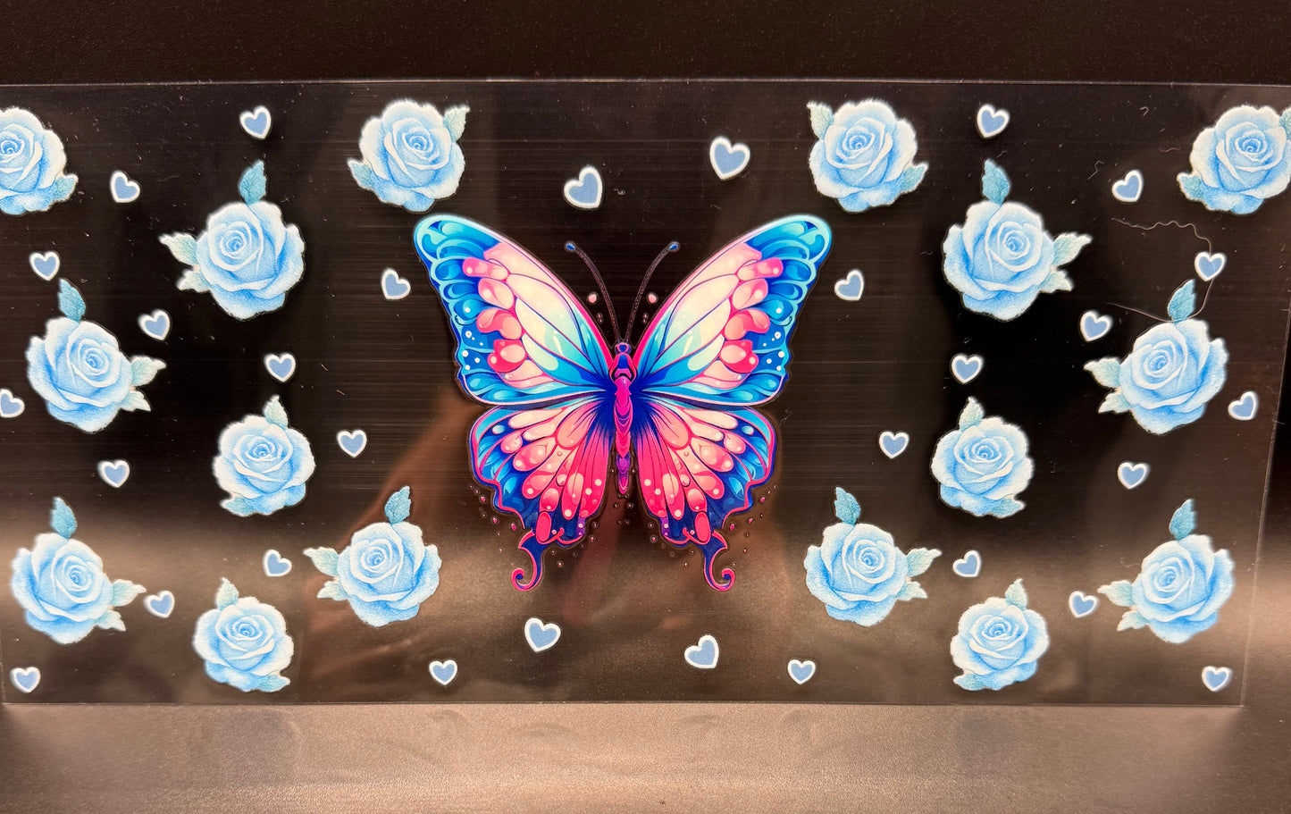 BLUE & PINK BUTTERFLY WITH ROSES