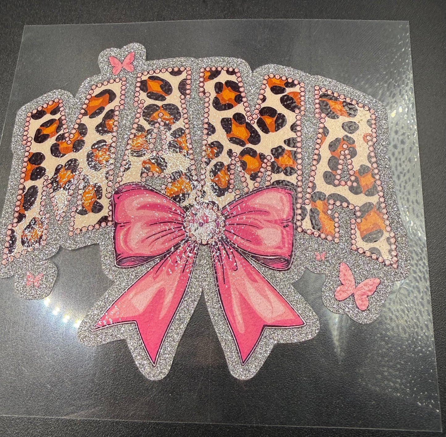 LEOPARD MAMA W/PINK BOW - GLITTER