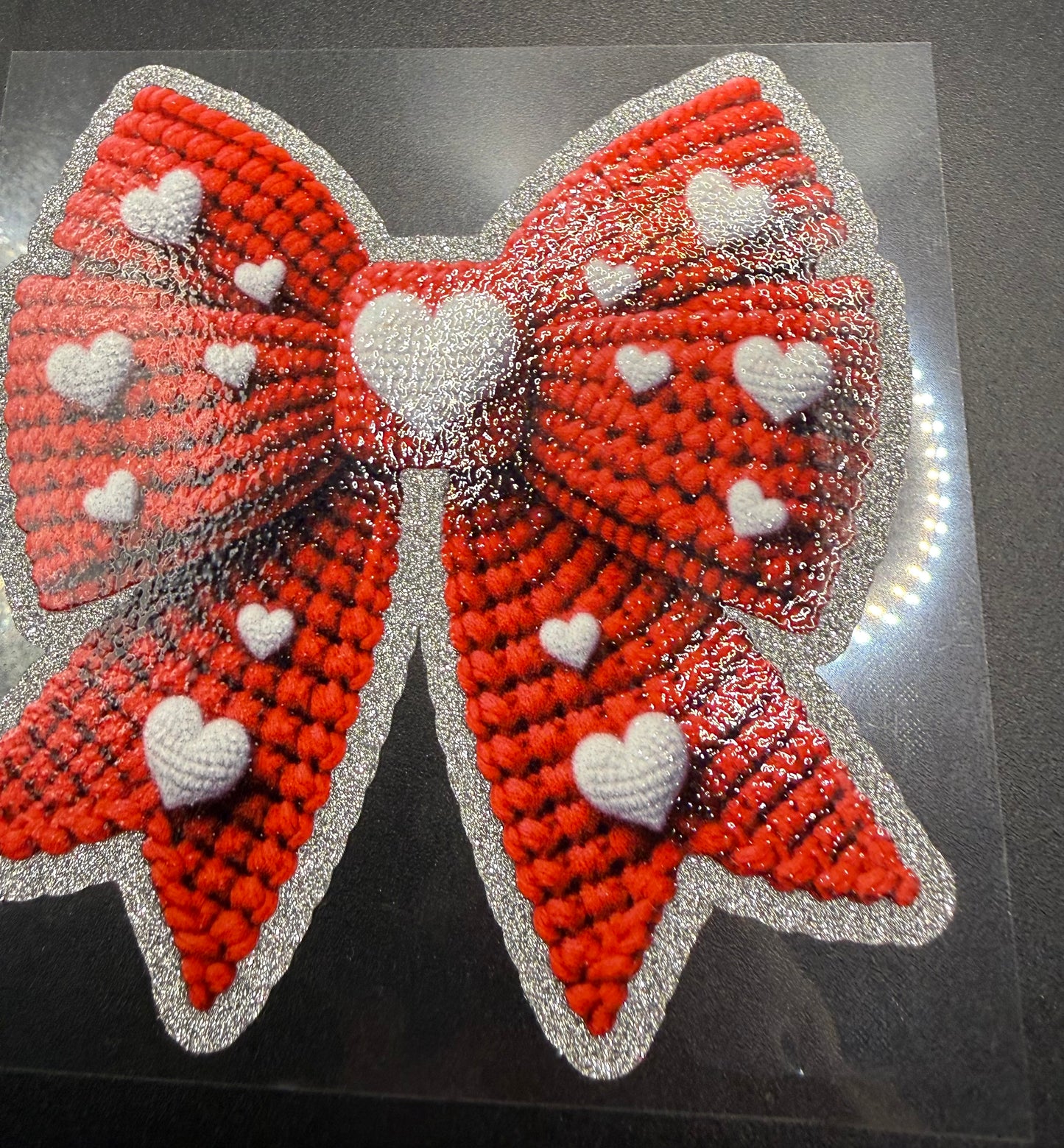 RED BOW W/HEARTS - GLITTER