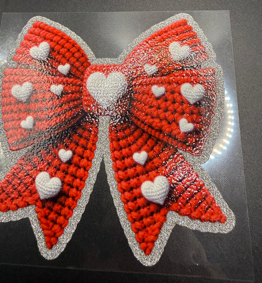 RED BOW W/HEARTS - GLITTER