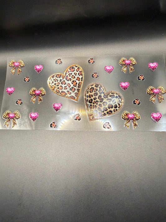 Leopard bows & hearts with pink Hearts