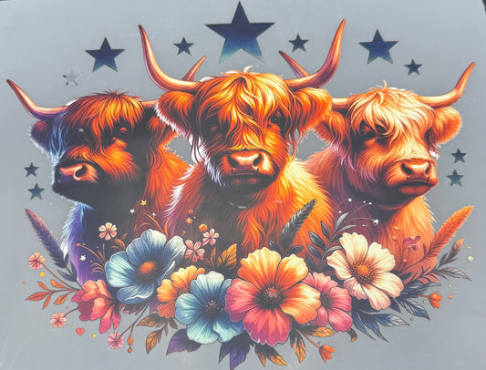 3 COWS WITH FLOWERS & STARS
