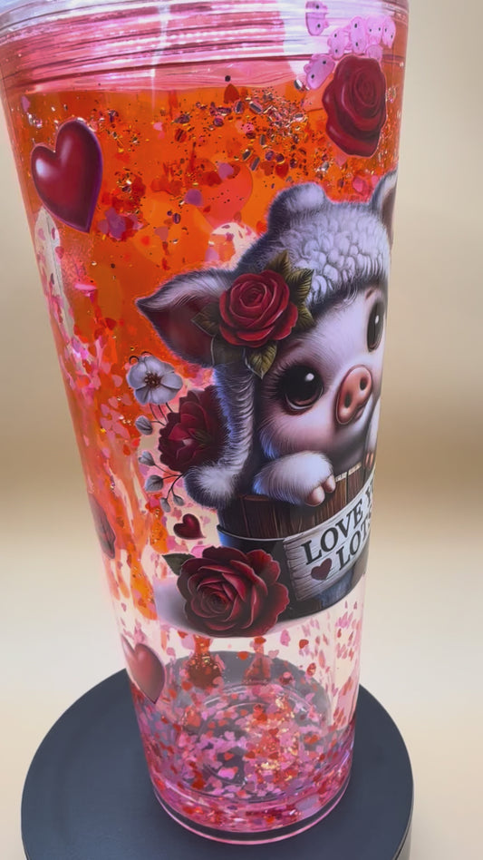 24oz Valentines Piggy Snowglobe Tumbler